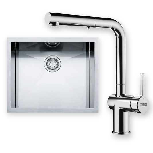 Combo Franke: Bacha Planar PPX 110-52 Acero Inox + Grifo Active L Pull Out Cromo
