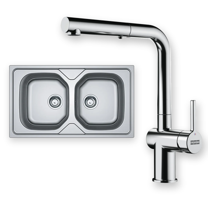 Combo Franke: Bacha Onda Line OLX 620 Acero Inox + Grifo Active L Pull Out Cromo