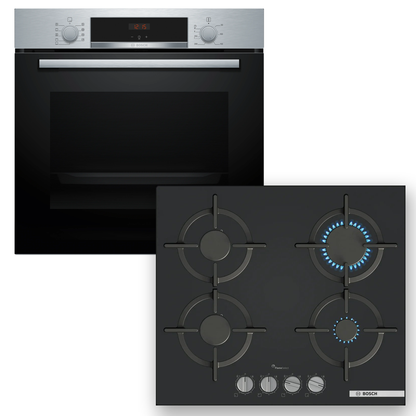 Combo Bosch: Horno Serie 4 HBA514ES3 + Anafe a Gas Serie 6 PPP6A6I10 Vidrio Negro