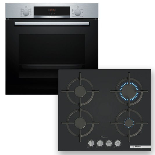 Combo Bosch: Horno Serie 4 HBA514ES3 + Anafe a Gas Serie 6 PPP6A6I10 Vidrio Negro