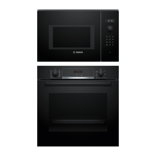 Combo Bosch: Horno Pirolítico Serie 4 HBA574BB3 + Microondas Serie 6 BEL554MB0 Negro