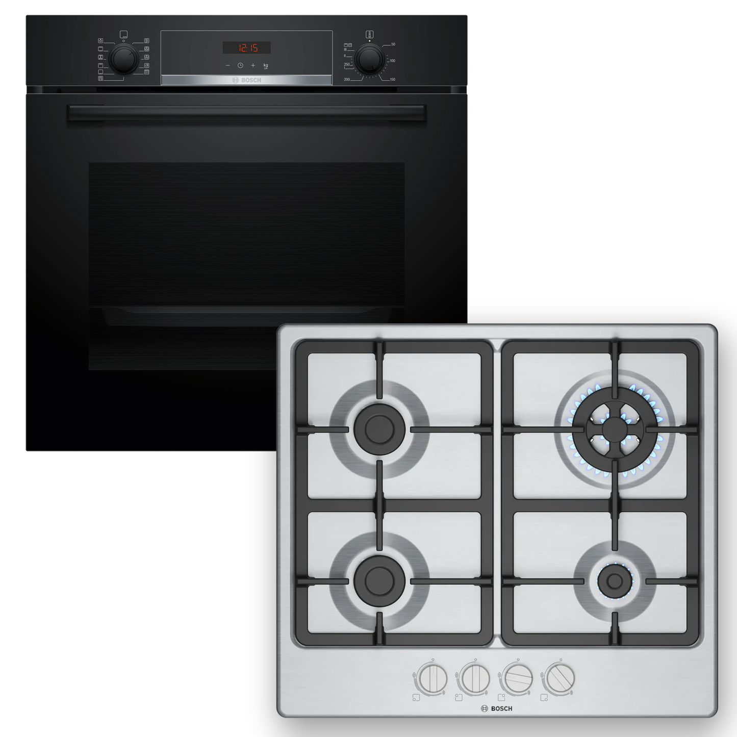 Combo Bosch: Horno Pirolítico Serie 4 HBA574BB3 + Anafe a Gas Serie 4 PGH6B5K90 Inox