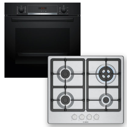 Combo Bosch: Horno Pirolítico Serie 4 HBA574BB3 + Anafe a Gas Serie 4 PGH6B5K90 Inox