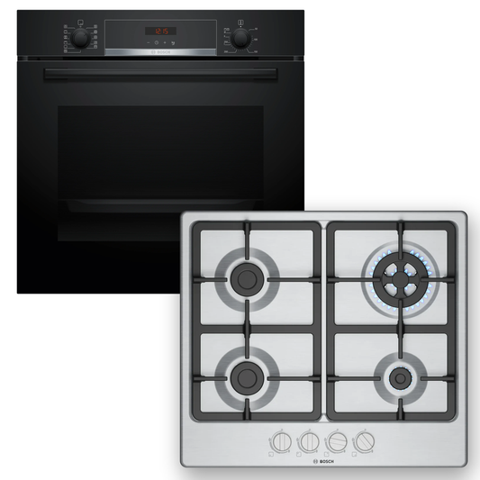 Combo Bosch: Horno Pirolítico Serie 4 HBA574BB3 + Anafe a Gas Serie 4 PGH6B5K90 Inox