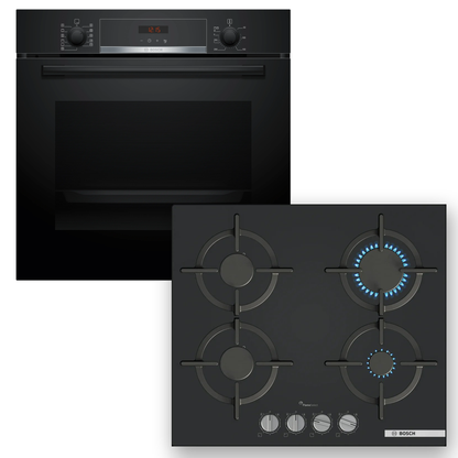 Combo Bosch: Horno Pirolítico Serie 4 HBA574BB3 + Anafe a Gas Serie 6 PPP6A6I10 Vidrio Negro