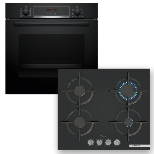 Combo Bosch: Horno Pirolítico Serie 4 HBA574BB3 + Anafe a Gas Serie 6 PPP6A6I10 Vidrio Negro