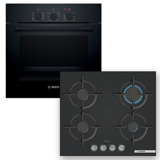 Combo Bosch: Horno Serie 2 HBF011BA2 + Anafe a Gas Serie 6 PPP6A6I10 Vidrio Negro