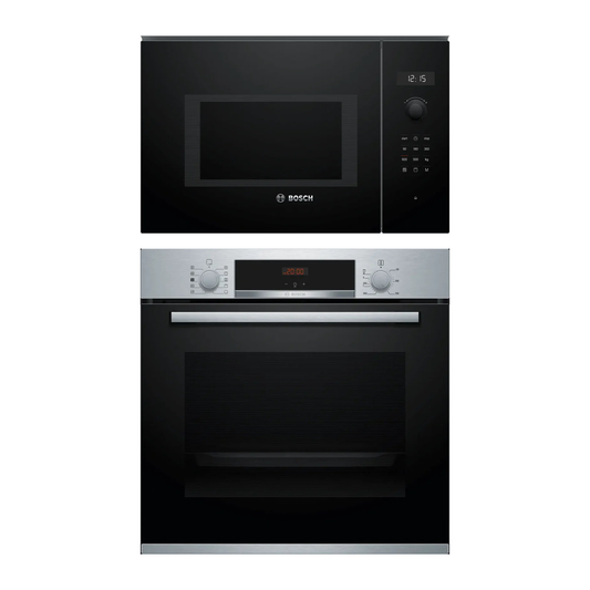 Combo Bosch: Horno con Vapor Serie 4 HRA512ES0 + Microondas Serie 6 BEL554MB0 Negro
