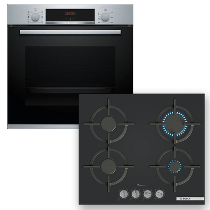 Combo Bosch: Horno con Vapor Serie 4 HRA512ES0 + Anafe a Gas Serie 6 PPP6A6I10 Vidrio Negro