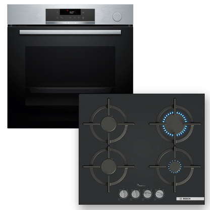 Combo Bosch: Horno Airfryer y Vapor Serie 4 HRG572ES3 + Anafe a Gas Serie 6 PPP6A6I10 Vidrio Negro