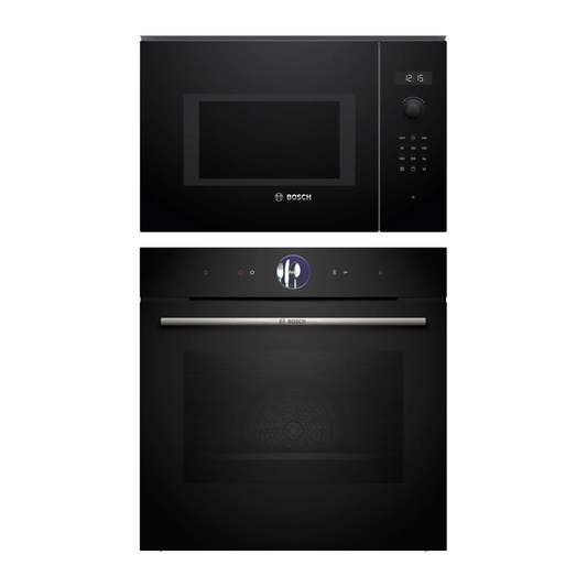 Combo Bosch: Horno Serie 8 HRG7361B1 con Vapor y Airfry + Microondas Serie 6 BEL554MB0 Negro