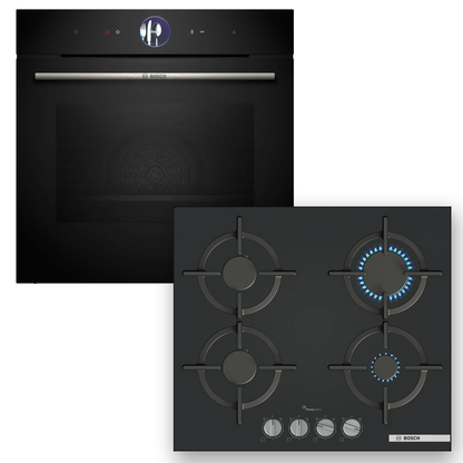 Combo Bosch: Horno Serie 8 HRG7361B1 con Vapor y Airfry + Anafe a Gas Serie 6 PPP6A6I10 Vidrio Negro