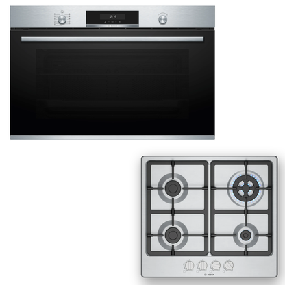 Combo Bosch: Horno 90cm Serie 6 VBD5780S0 + Anafe a Gas Serie 4 PGH6B5K90 Inox