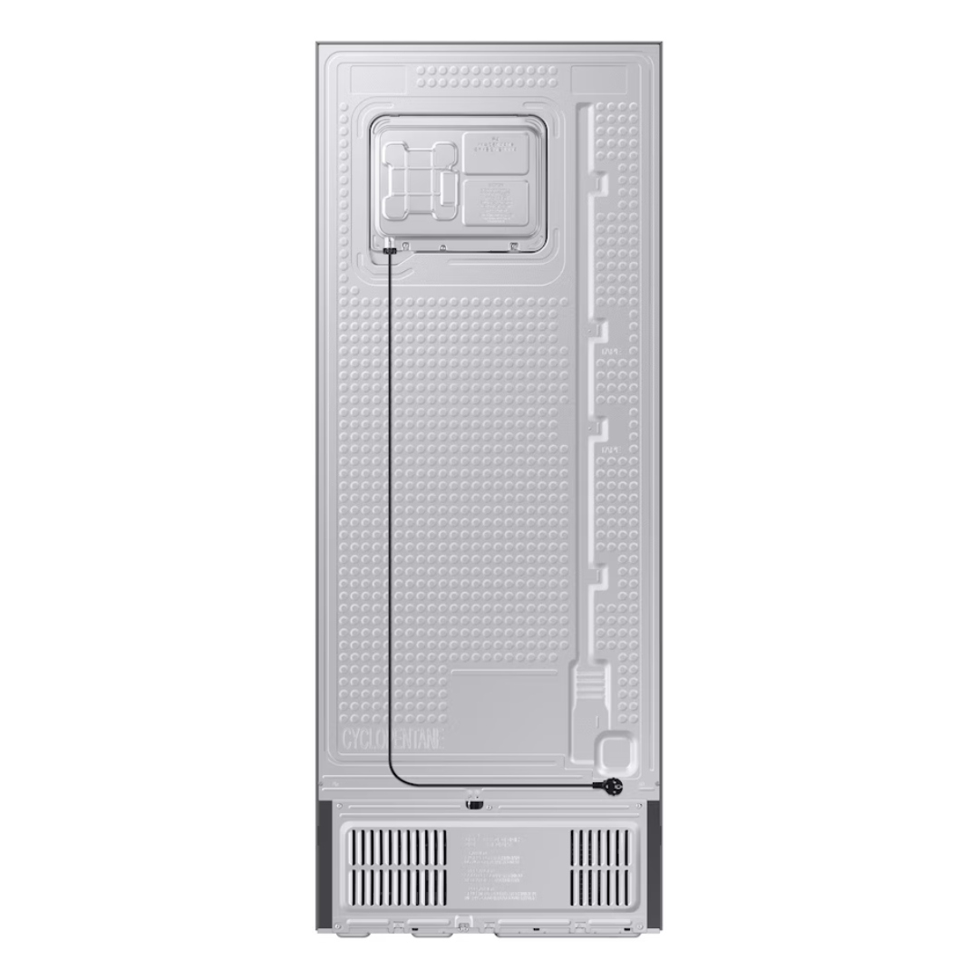 Heladera Samsung negra de dos puertas con freezer superior y acabado Black DOI