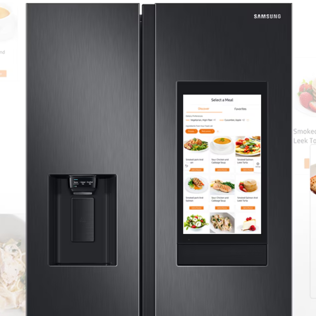 Heladera Samsung Family Hub negra con pantalla táctil y puertas francesas de 685 litros