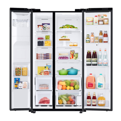 Heladera Samsung Family Hub negra de doble puerta con pantalla táctil integrada