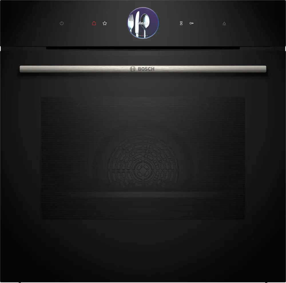 Combo Bosch: Horno Serie 8 HRG7361B1 con Vapor y Airfry + Microondas Serie 6 BEL554MB0 Negro