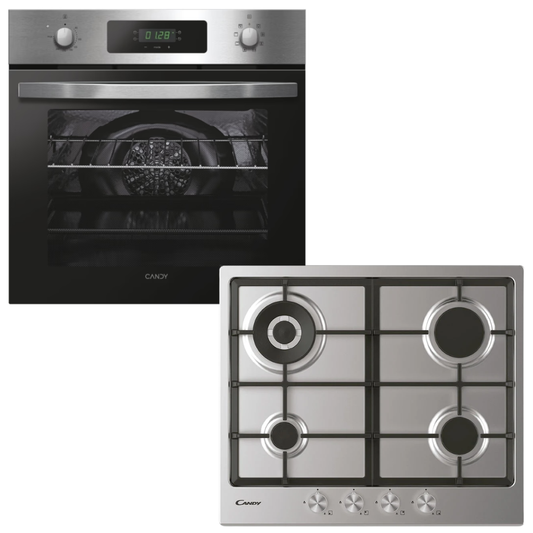 Horno empotrable Candy con anafe a gas integrado en acero inoxidable
