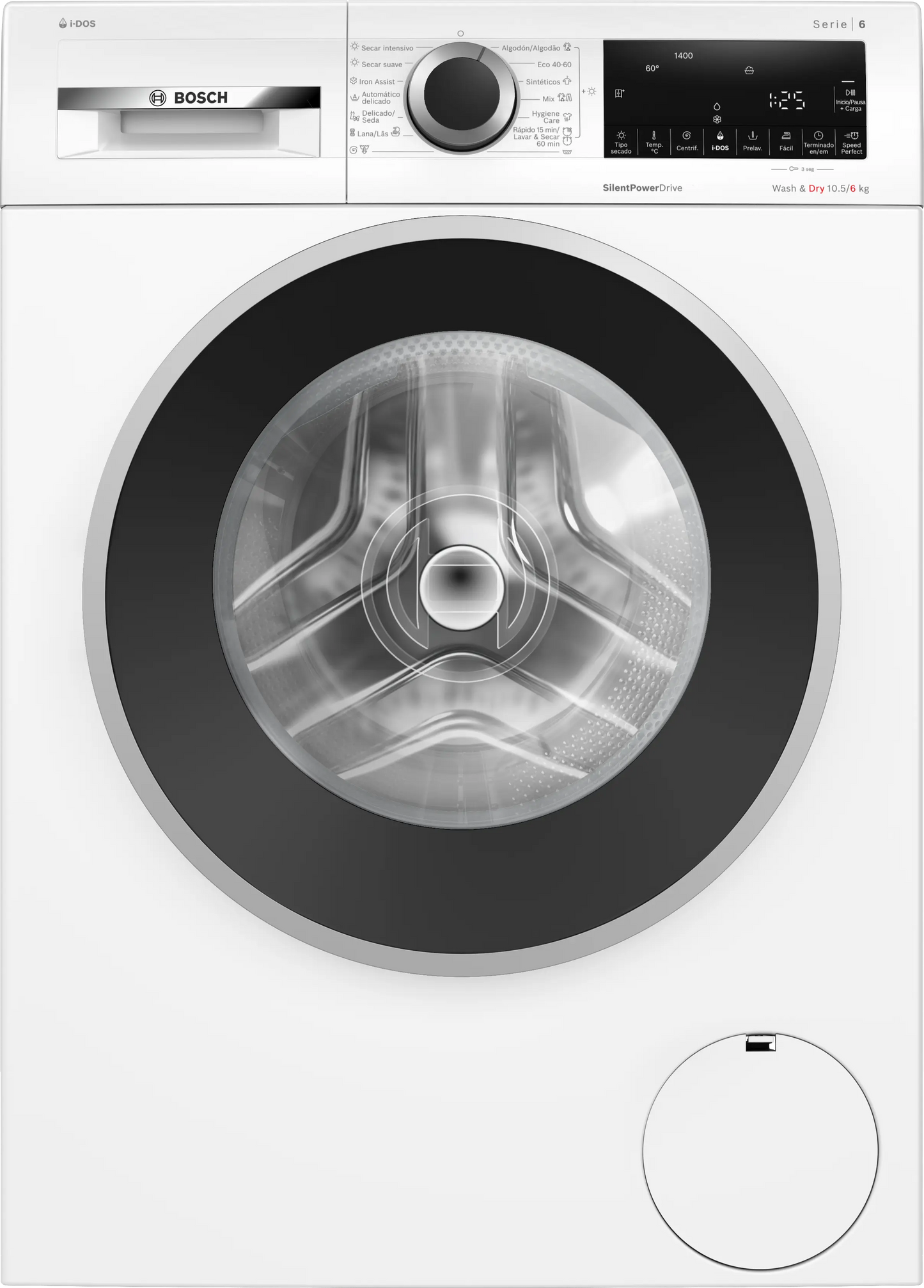 Lavadora-secadora Bosch WNG244A0ES Serie 6 de 10.5 kg lavado y 6 kg secado, 1400 RPM, vista frontal