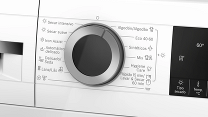 Detalle del panel de control digital del lavasecarropas Bosch WNG244A0ES