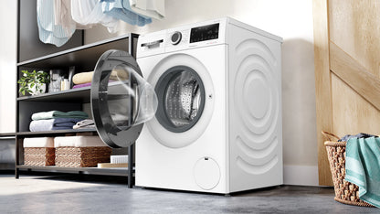 Lavasecarropas Bosch WNG244A0ES en perspectiva con diseño blanco minimalista