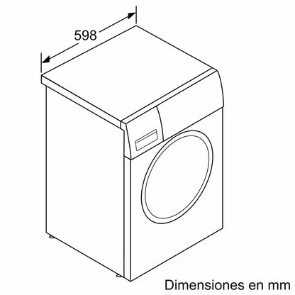 Plano de medidas frontales del lavasecarropas Bosch WNG244A0ES