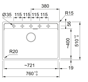 Bacha Franke Fragranite blanco polar rectangular con pileta profunda instalada en mesada