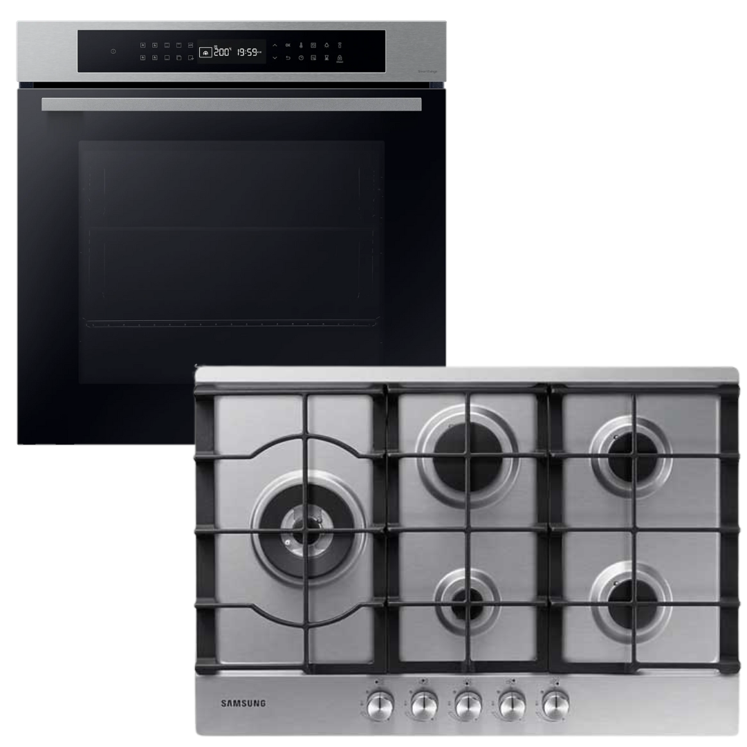 Samsung horno con Vapor + Anafe a gas 5 hornallas Acero