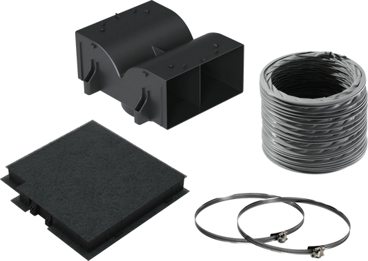Set de recirculación estándar Bosch DWZ0DX0U0 para campanas decorativas DWB96BC50 y DWB66BC50, filtro carbón activo y manguera flexible