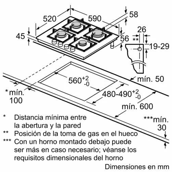 Anafe a gas de cristal templado negro Bosch Flame Select