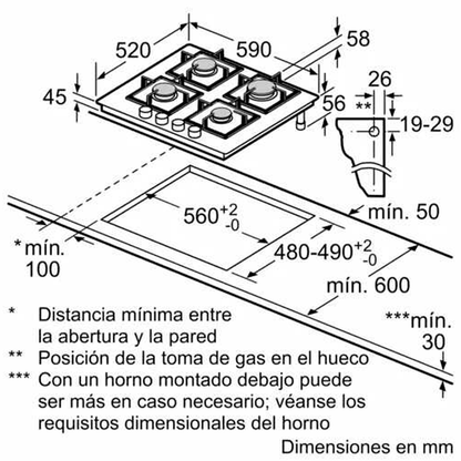 Anafe a gas de cristal templado negro Bosch Flame Select