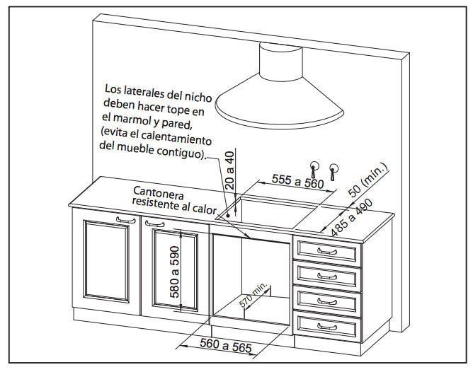 Plano de medidas del mueble para el horno longvie eurodesign